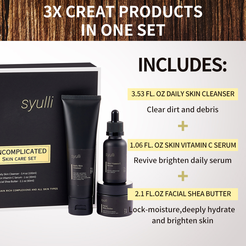 Private Label Natural Organic Anti Aging Products VC Facial Skincare Cream Serum Cleanser 3 Pieces Men's Skin Care Set