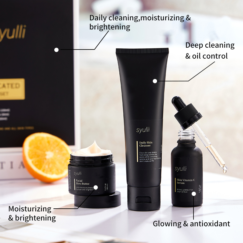 Private Label Natural Organic Anti Aging Products VC Facial Skincare Cream Serum Cleanser 3 Pieces Men's Skin Care Set