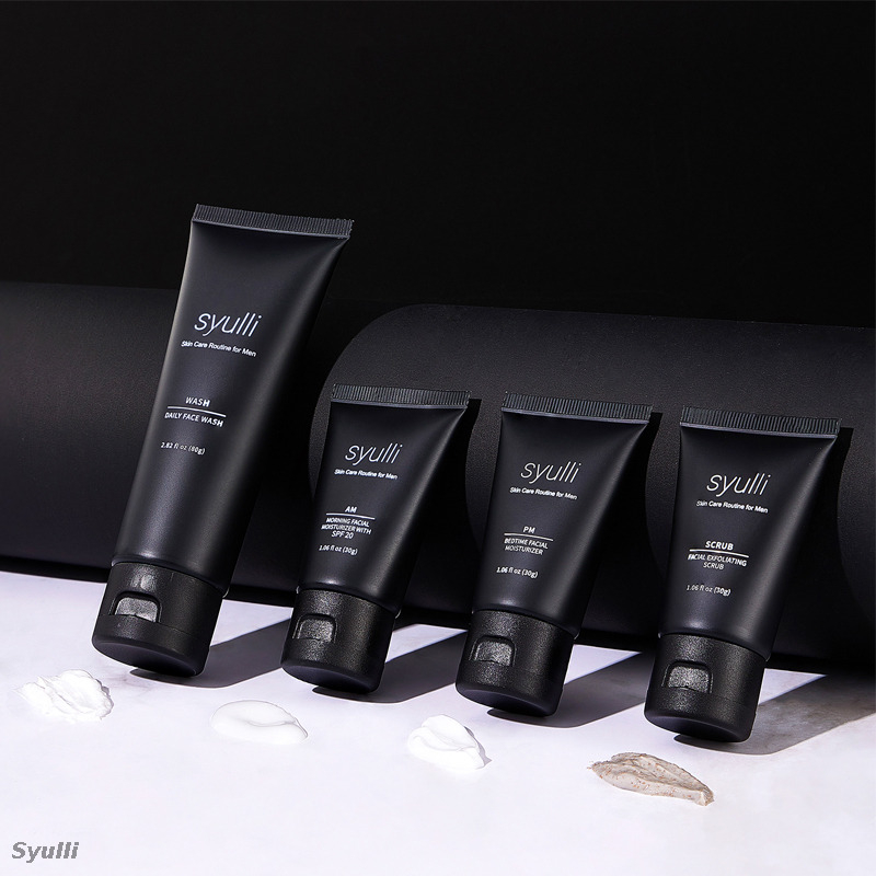 Syulli Men's Skin Care System (4-Piece Set) – Cleanse, Exfoliate, Day Moisturize, Night Repair.